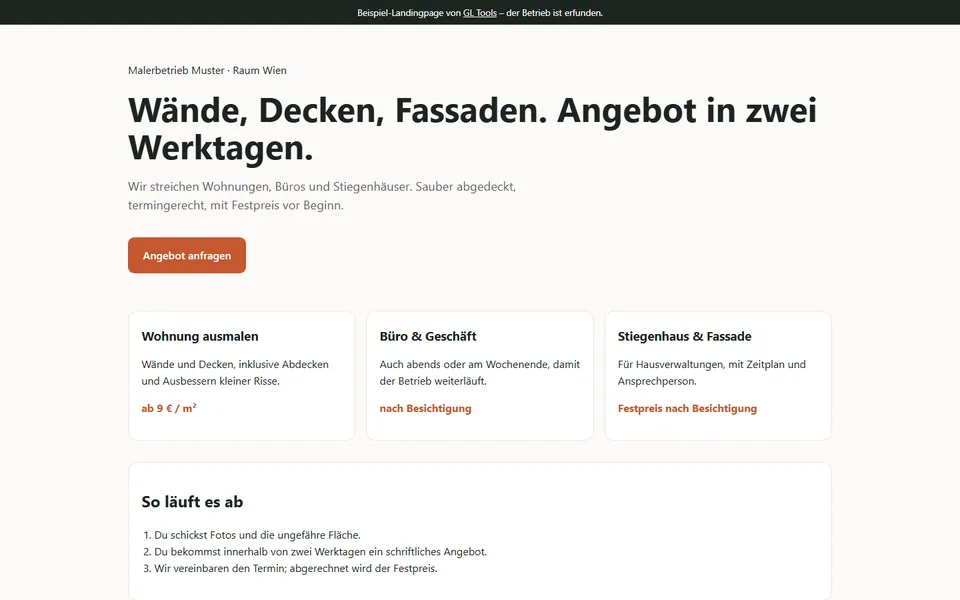 Musterarbeit: Website oder Landingpage
